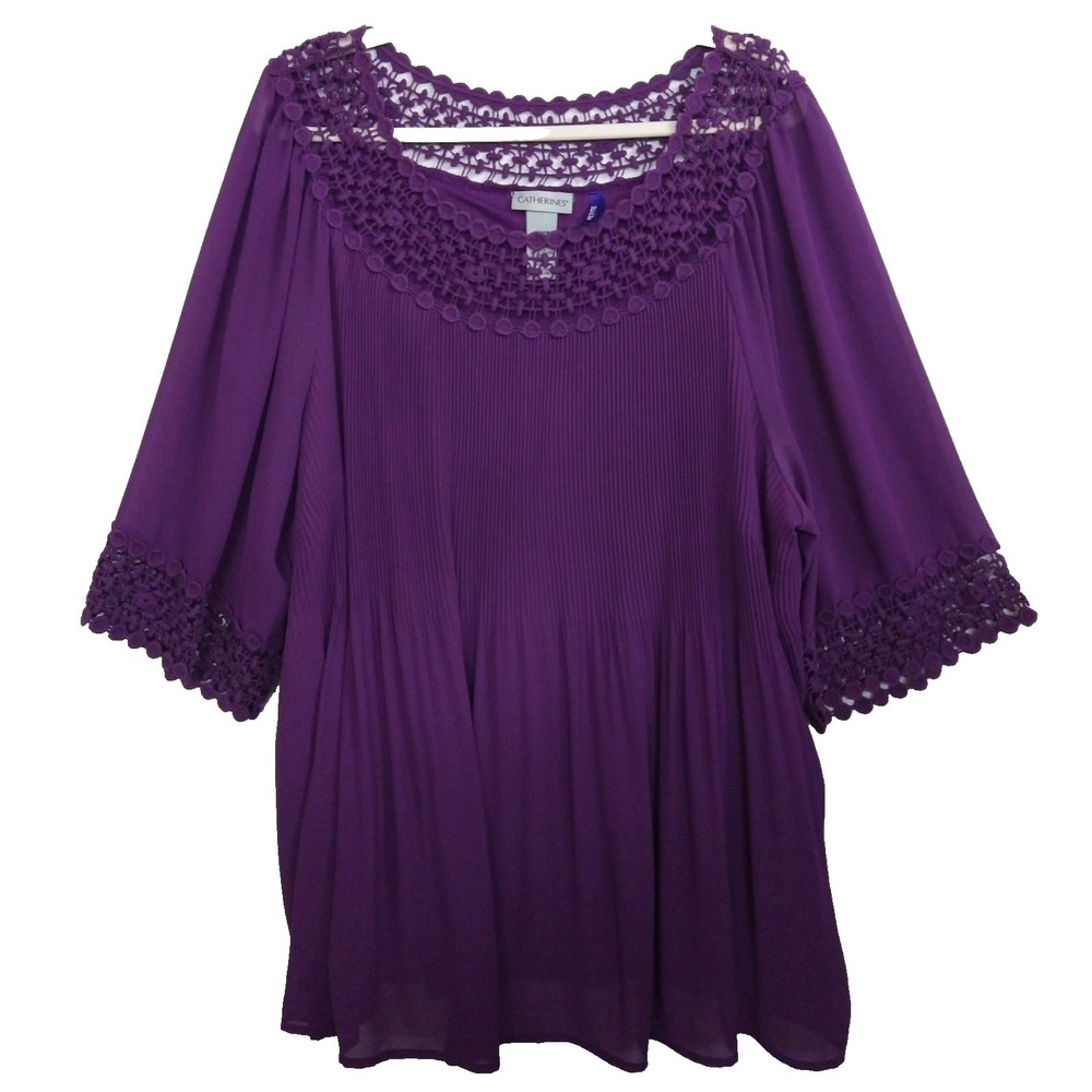 Catherine's Plum Purple Boho Tunic Crochet Lace Detail sz 22/24 WP 2X WP